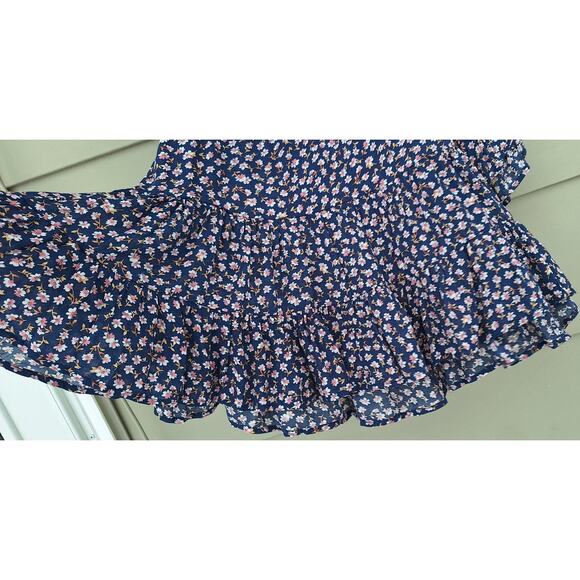 Rewind Tiered Ruffle Flutter Sleeve Cottage Boho Blouse Top Blue Floral M Rayon - Picture 5 of 11